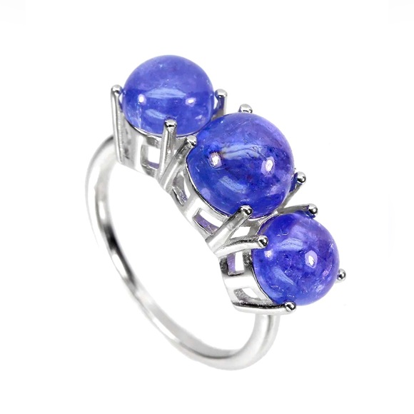 Unheated Round Tanzanite 8mm 14K White Gold Plate 925 Silver Ring 7.5 NWOT - Picture 2 of 4